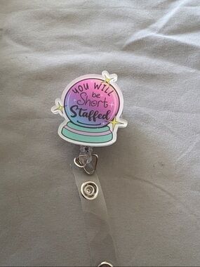 You Will Be Short Staffed Pastel Badge Reel - Pink & Teal